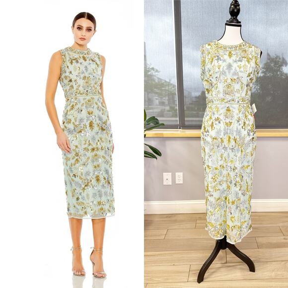 Mac Duggal Dresses & Skirts - SEQUINED HIGH NECK SLEEVELESS SHEATH MIDI DRESS Size 8